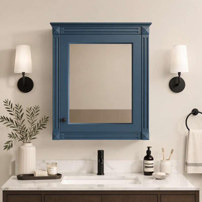 Armoire à pharmacie murale de 61 cm (24 po) avec miroir et tablette réglables en hauteur, Bleu