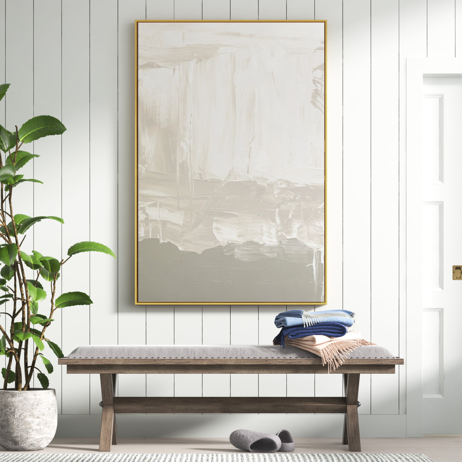 Taupe Abstract - Floater Frame Print on Canvas, 61.5" H x 41.5" W, Gold