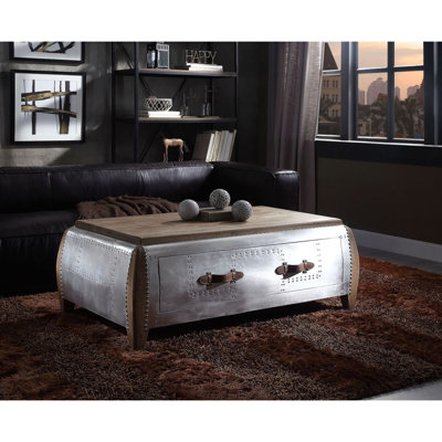 Mateo Coffee Table with Storage in Antique Oak and Aluminum