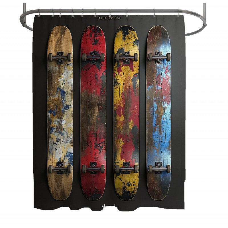 Skateboards Sports Equipment Shower Curtain, 73" H x 70" W