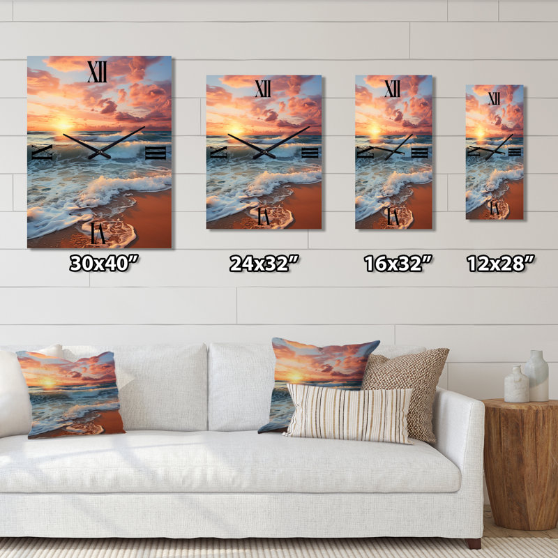 Photo de plage Sables dorés - horloge murale nautique et plage, H 40 po x l 30 po x P 1 po