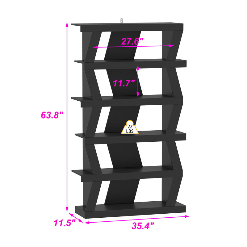 Lakessa 63.8'' H X 35.4'' W 5-Layer Black Bookcase