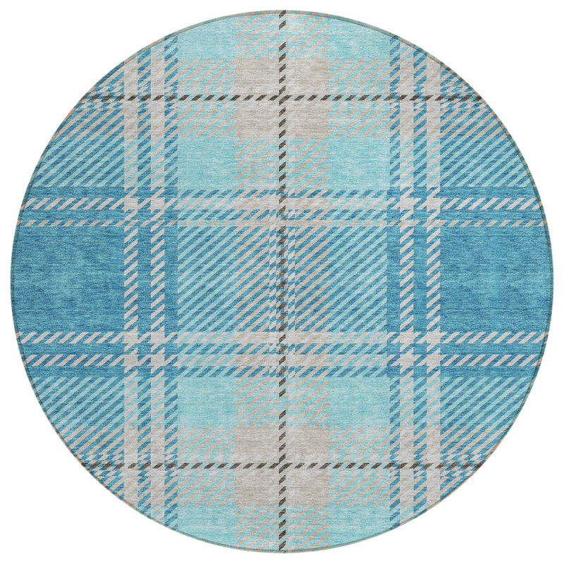 Tapis rond bleu sarcelle lavable 8 po