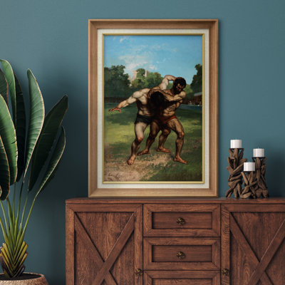 Wrestling Athletes Classic Sports Artwork, Strength Competition Wall Decor Pictures, Framed Canvas Giclee Print Wall Art