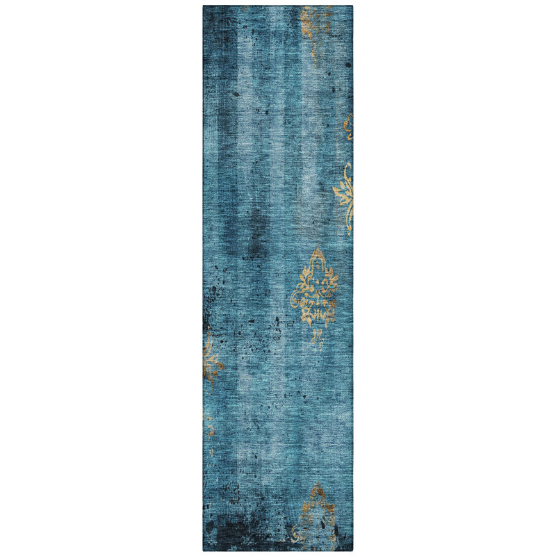 Machine Washable Indoor/Outdoor Xhevrie Blue Rug, Runner 2'3" x 7'6"