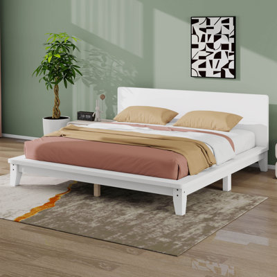Base de lit plateforme double avec tête de lit et lattes en bois