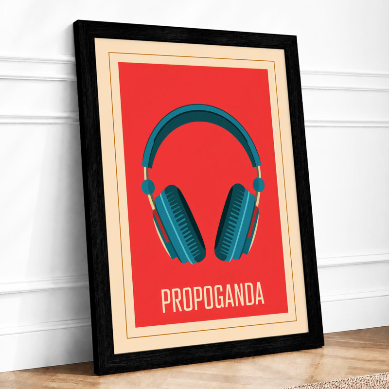 Headphones Bold Graphic Mid-Century - Framed Print, A4 - 29.7 x 21.0 cm, Black