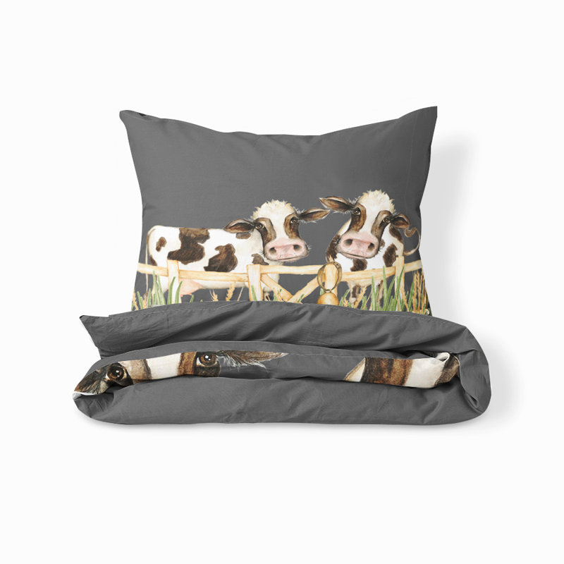  Ensemble de housse de couette Fickleberry Cow, Housse de couette grand et 2 taies décoratives