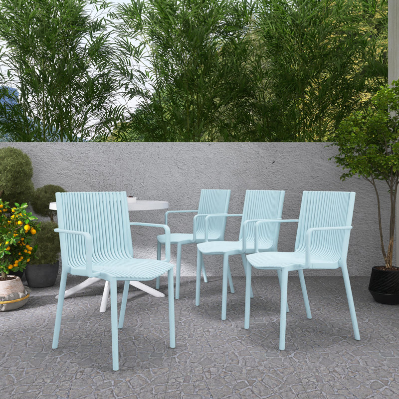 Modern Polypropylene Stackable Armchair, Indoor/Outdoor Use (Set of 4), Blue