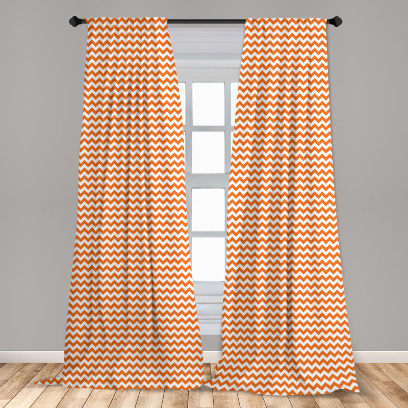 Chevron Semi-Sheer Rod Pocket Curtain Panels, 28" W x 84" L, Orange