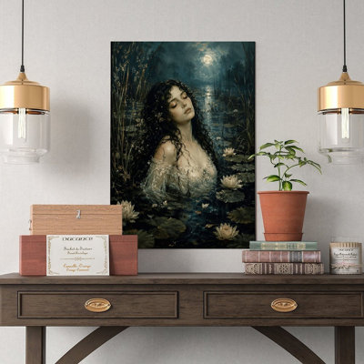 Canvas Wall Art Moonlit Lake Goddess With Water Lilies Art Print Vintage Poster Print Home Decor