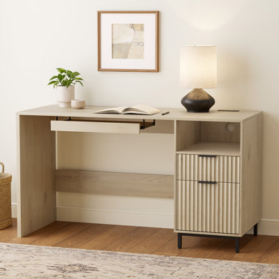 Fluted Executive Desk With Charging Station And File Drawer