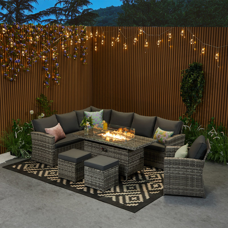 9 - Person Wicker Patio Dining Set with Rectangular Table