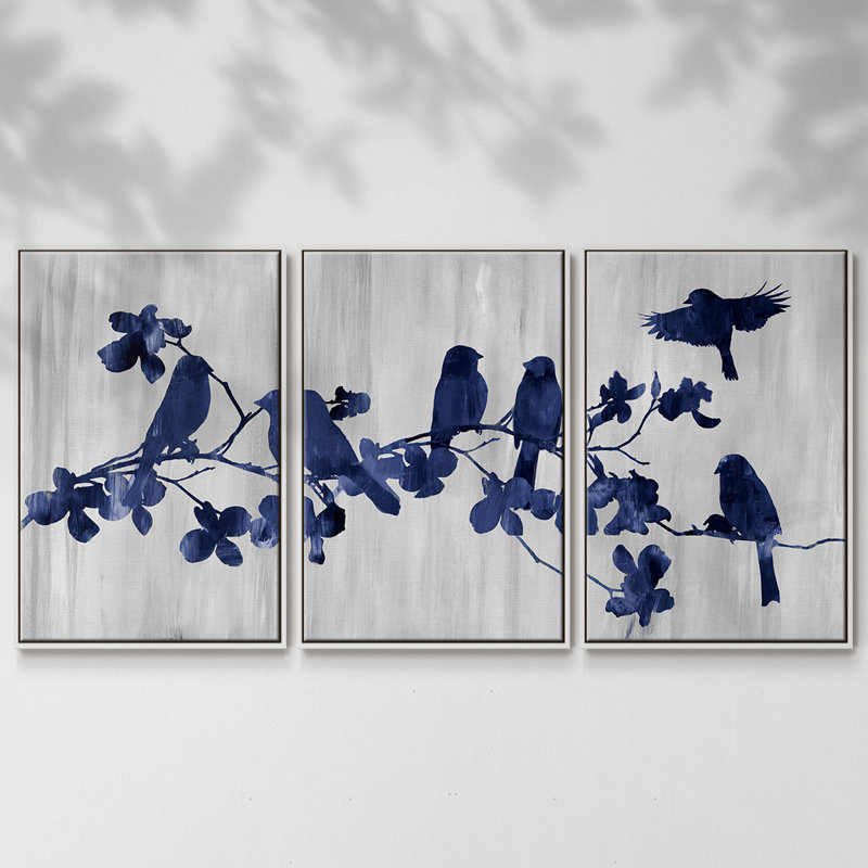 Indigo Hangout, impression sur toile 3 pièces, H 40 po x l 78 po x P 2 po, Blanc