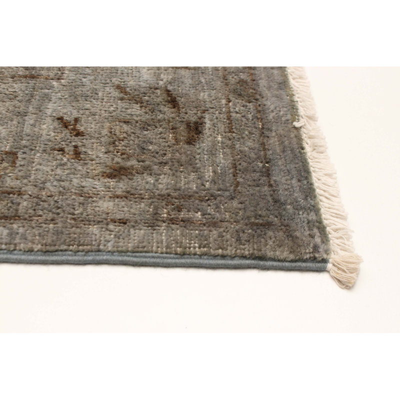 Tapis gris unique noué à la main 4 pi 3 po x 6 pi 6 po