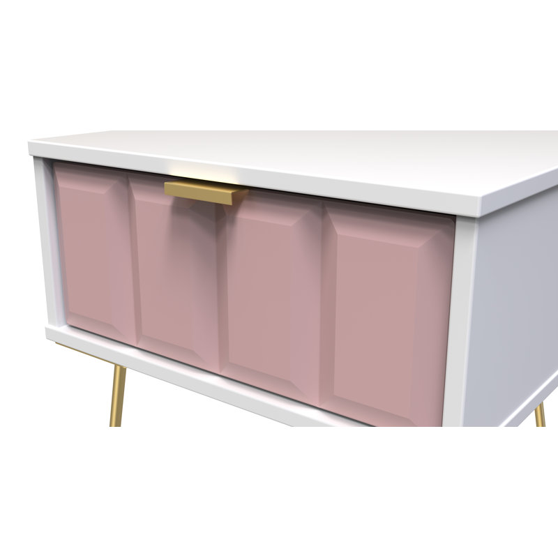 Allem 1 Drawer Bedside Cabinet (Ready Assembled), Kobe Pink/White