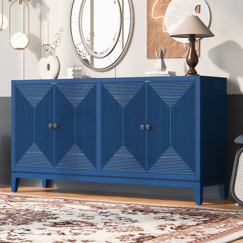 Sideboard Buffet with Vertical Line Design, Navy Blue