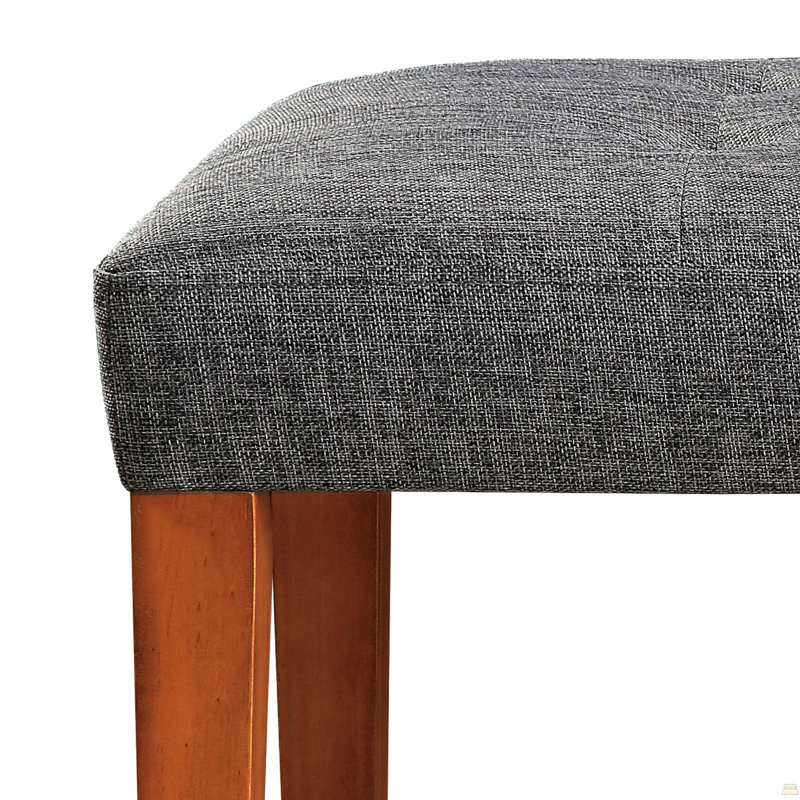 Banc touffeté avec tablette à lattes ouverte et pieds en chêne, Grey