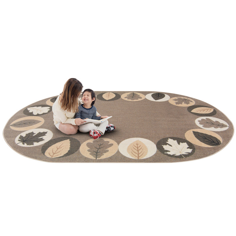 Tapis «Lactive Leaves Neutral» par Joy Carpets, Ovale 5 pi 4 po x 7 pi 8 po