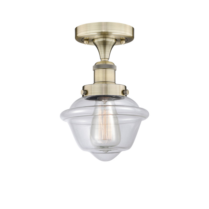 Plafonnier semi-encastré en verre Grourke, Transparent, Laiton antique