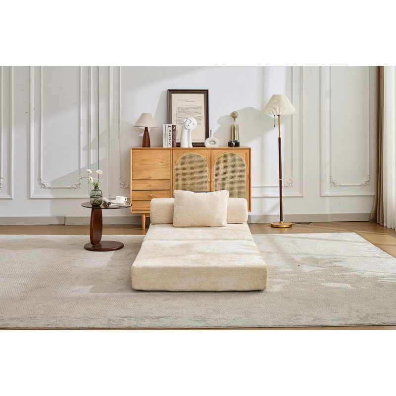 Canapé-lit convertible au sol avec cadre simple de forme fixe, Beige