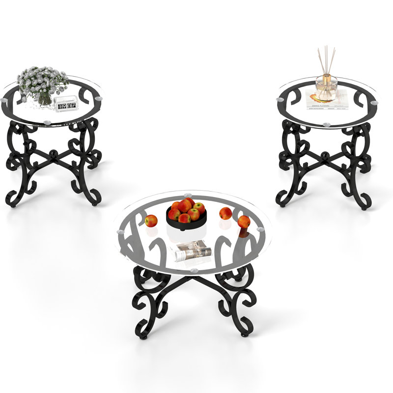 Table basse rustique en verre trempé noir, configuration polyvalente pour le salon 3 pièces avec verre, style