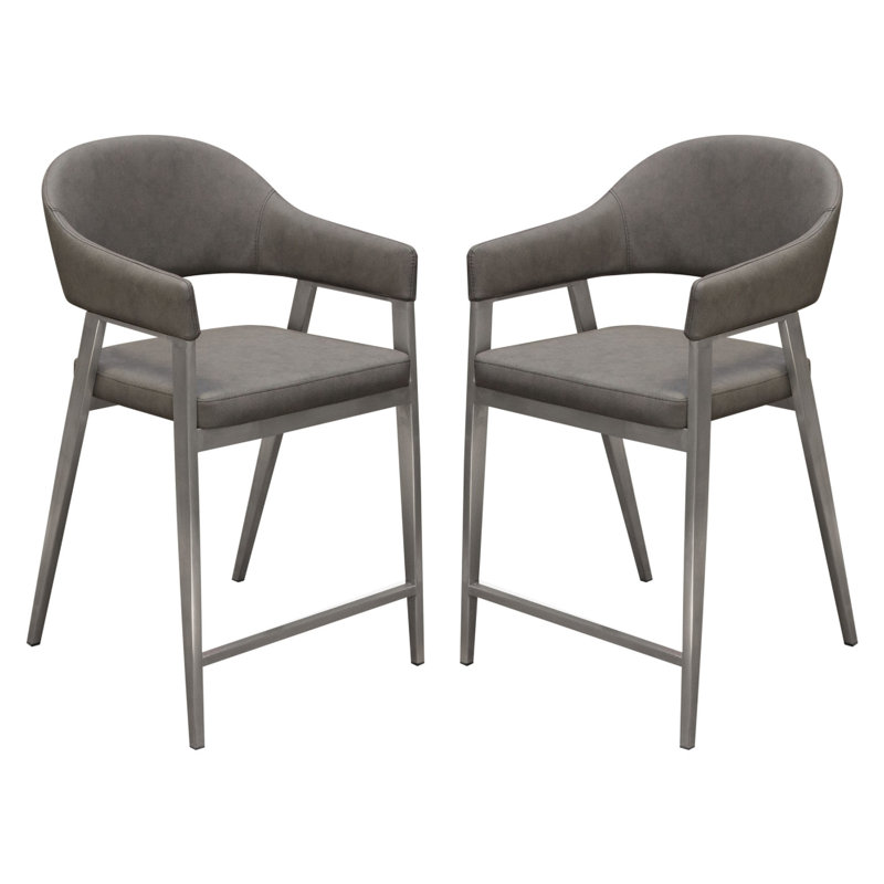 Ensemble de 2 chaises à hauteur de comptoir Arie, siège et dossier en similicuir, Gris