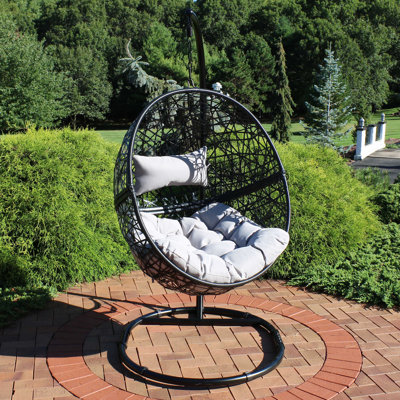 Culloden Resin Wicker Egg Hanging Chair with Cushions and Stand - Grey