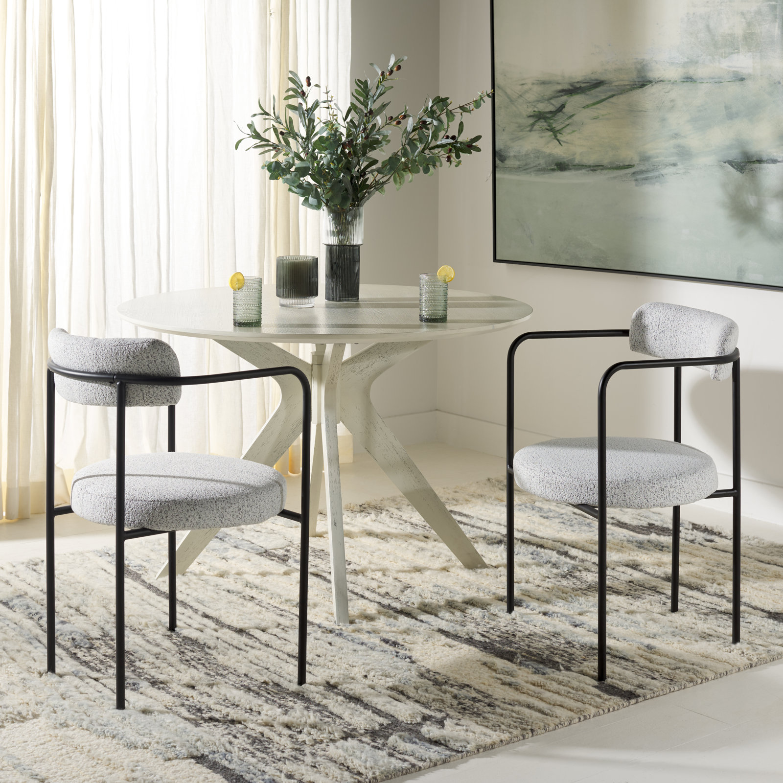 Liana Boucle Dining Arm Chair, Light Gray Boucle