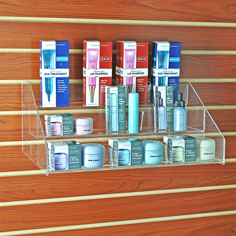 Three-Tier Shelf Step Display for Pegboard and Slat wall, 16" wide