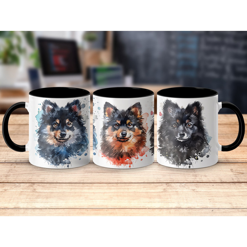 Pomeranian Watercolor Dog Art 11oz Coffee Mug, Black, 2