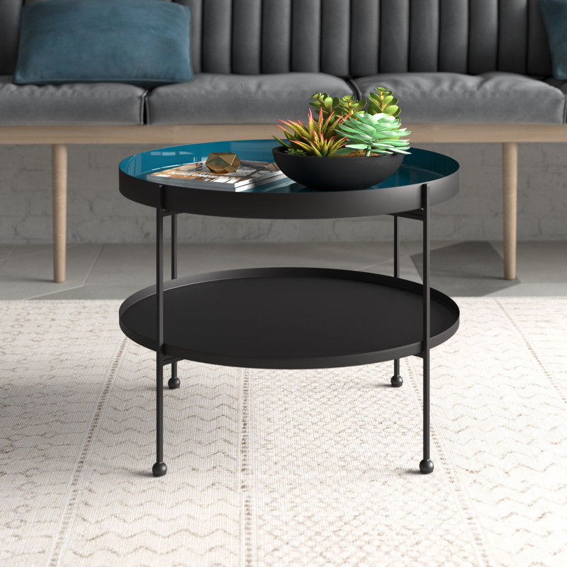 Table basse à 4 pieds avec rangement, Bleu sarcelle, Noir