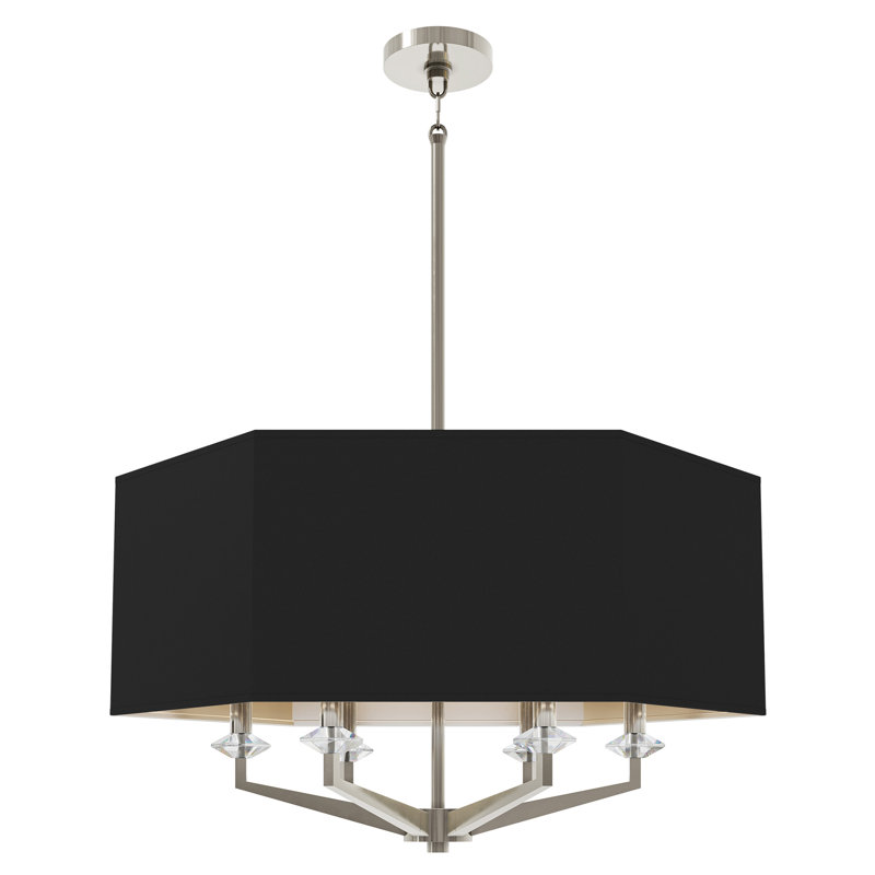Luminaire suspendu Jacqueline - 6 lumières - Nickel poli - Noir satiné avec doublure argent mat, Nickel poli