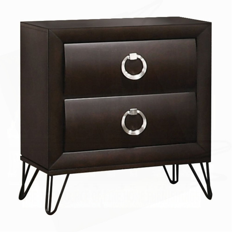 1Pc Contemporary Dark Merlot Finish Nightstand With Drawers Metal Legs Bedroom Furniture, Brown Mix
