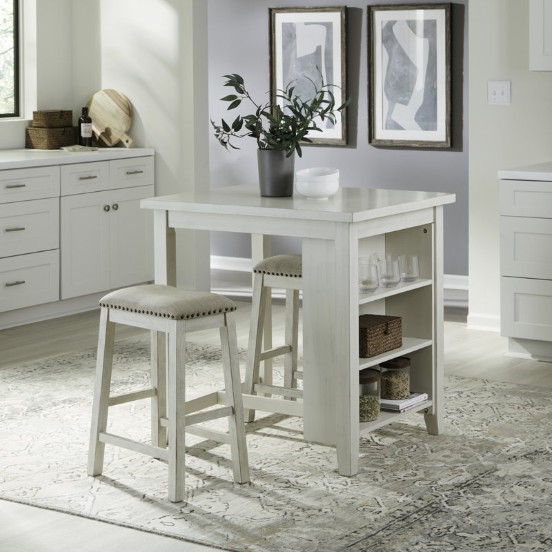 Latour Counter Height Dining Set w/ Upholstered Seats, White, 3 Piece