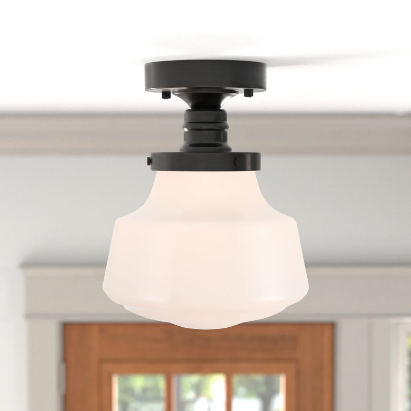 Plafonnier semi-encastré à 1 lumière Steverson, Noir, Blanc givré, H 8,1 po x l 8 po x P 8 po