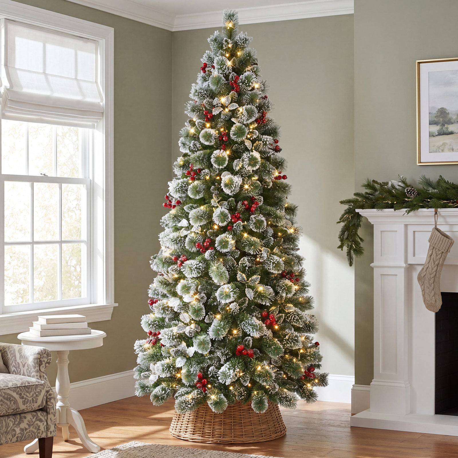 Slim 7.5' Pre-Lit Pine Christmas Tree