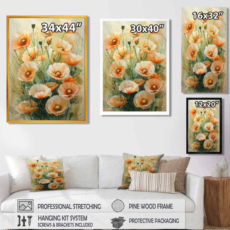 «Yellow Poppies Whispers Of Love III», impression d'art mural coquelicots, Black Picture Framed, H 20 po x l 12 po x P 1 po
