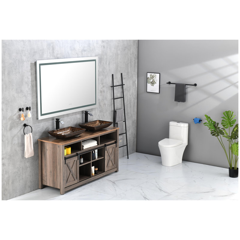 Miroir de salle de bain 60 po x 36 po à DEL avec façade et rétroéclairage, température de couleur réglable, miroir de meuble-lavabo mural, cadre en aluminium blanc