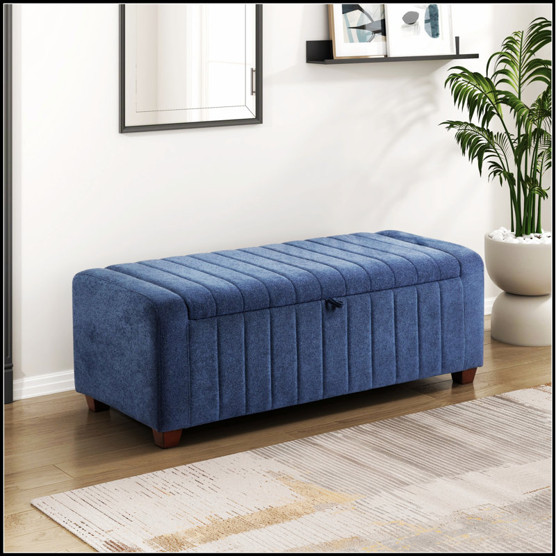 Banc rembourré contemporain avec rangement interne 1pc, Bleu