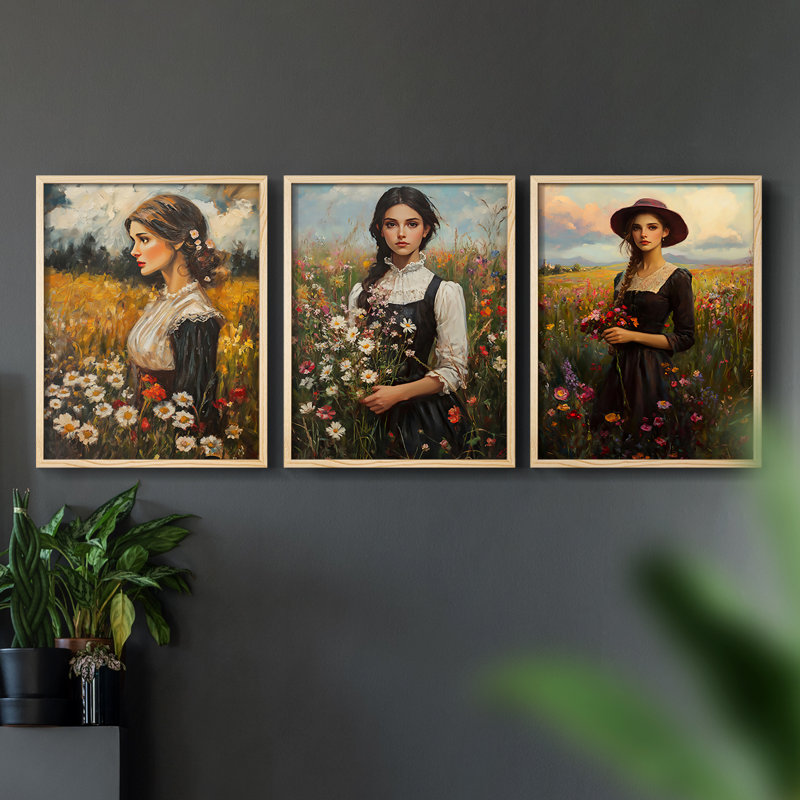 Série féminine LXV III - Ensemble de 3 estampes numériques encadrées - Prêt à être accroché, Naturel, H 20 po x l 16 po
