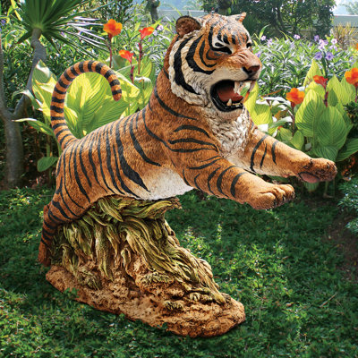 Jungle Cat Leaping Bengal Tiger Statue