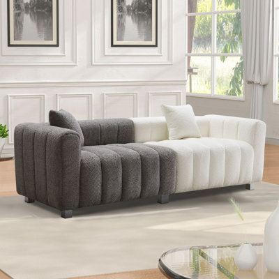 83.46" Premium Bubble Velvet 3-Seater Sofa, Modern Upholstered Loveseat Couch with Metal Base Legs & 2 Pillows for Living Room Bedroom