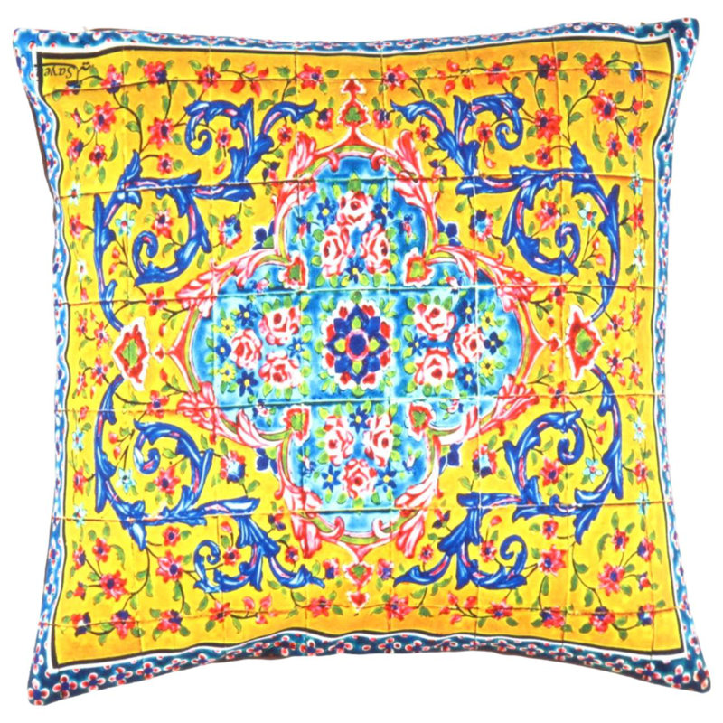 Floral Throw Pillow, Square, Yellow/Malibu/Olive/Rose Oriental, 16" H x 16" W
