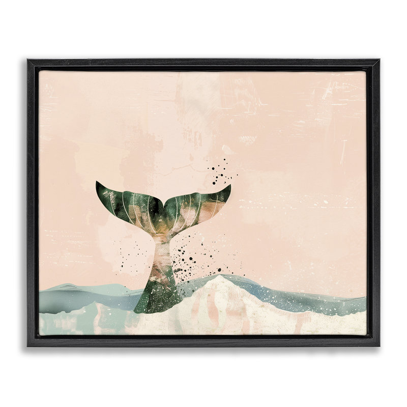 Cadre flottant rose avec queue de baleine abstraite, design par Arlington Prints, Cadre flottant noir de jais