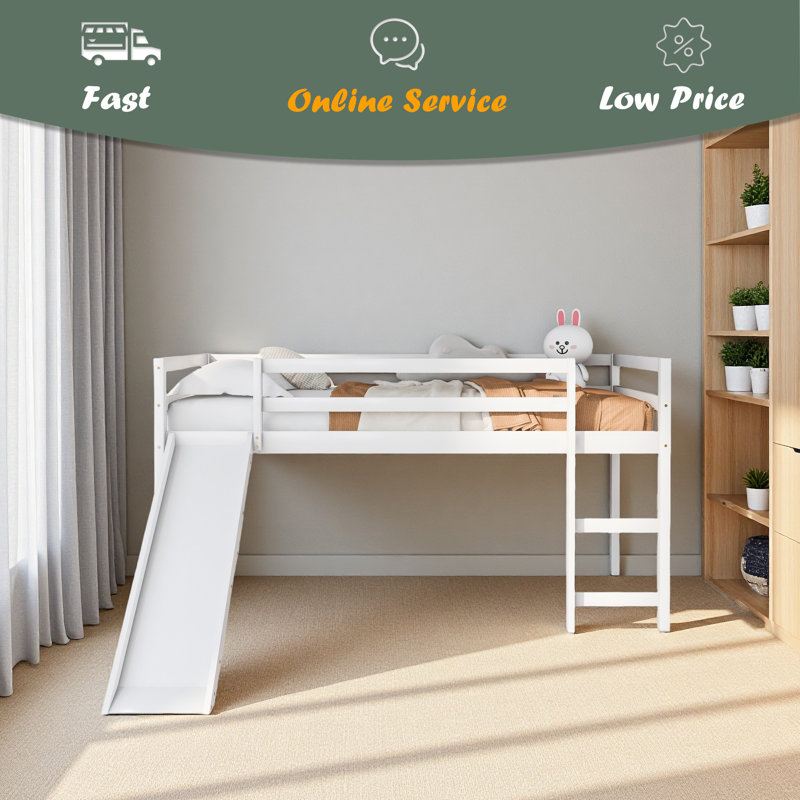 Loft Bed With Slide, Multifunctional Design, Twin, White
