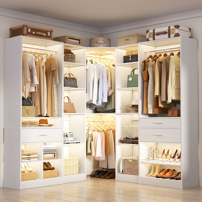 89" × 39" Freestanding Corner Closet System With Shoe Racks & Hanging Rods, White