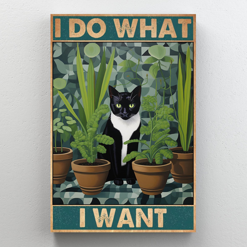 Chat tuxedo I Do What I Want, H 20 po x l 16 po x P 1,25 po
