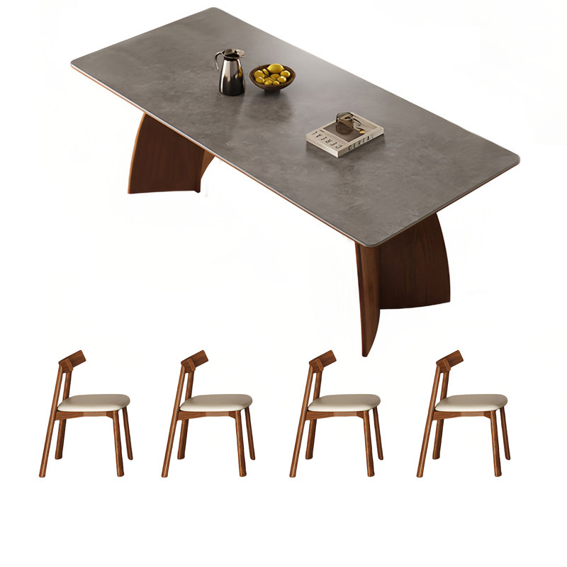 Rectangular rock plate dining table and chair set, 29.52"H x 70.86"L x 31.49"W