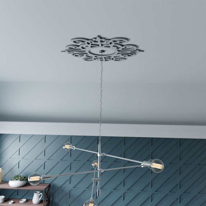 Médaillon de plafond en PVC de qualité architecturale Dijon, Nickel, H 40 po x l 40 po x P 1 po